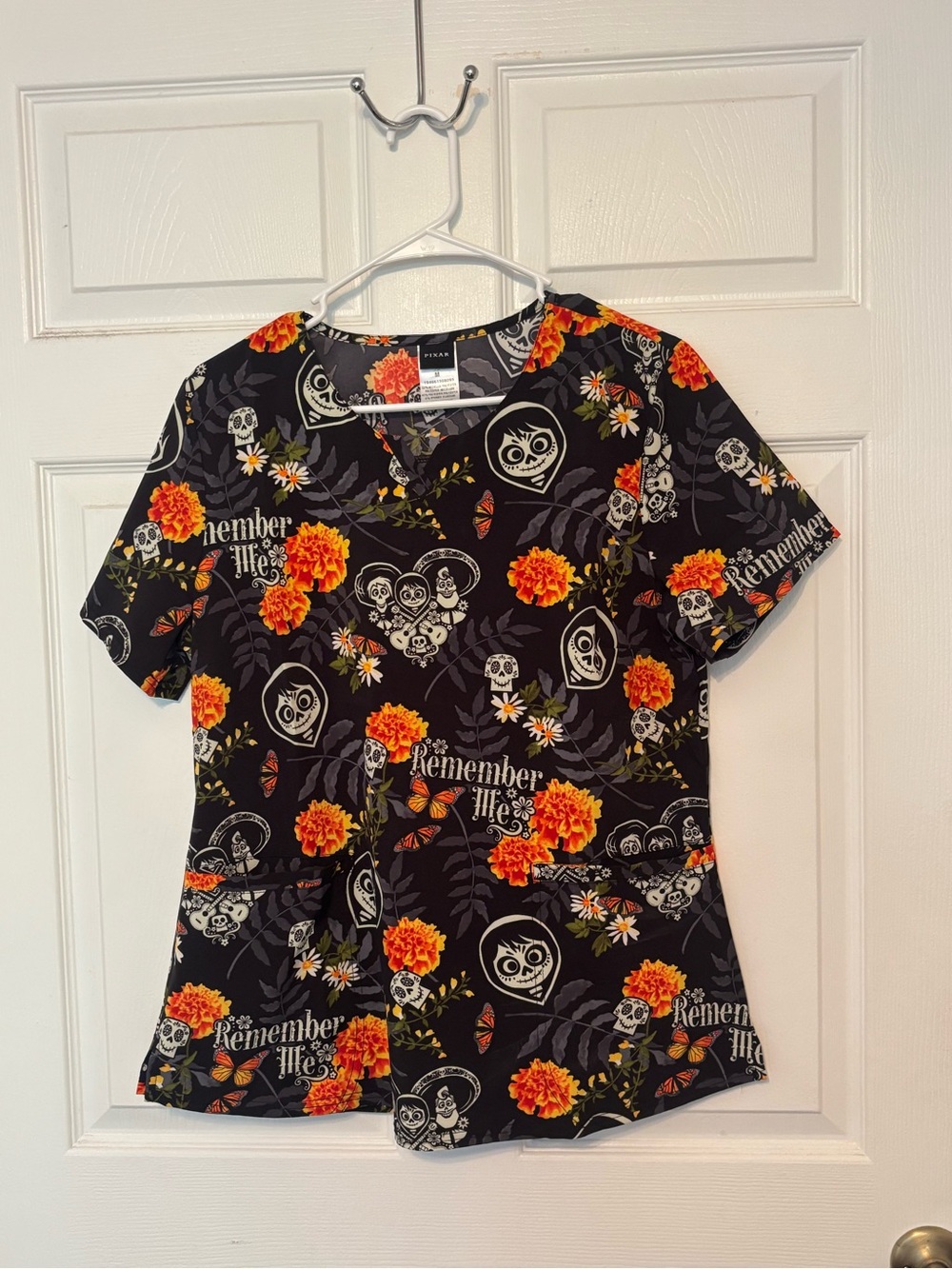 Disney Coco Black Floral Remember Me Scrub Top * BRAND NEW WITHOUT TAGS*